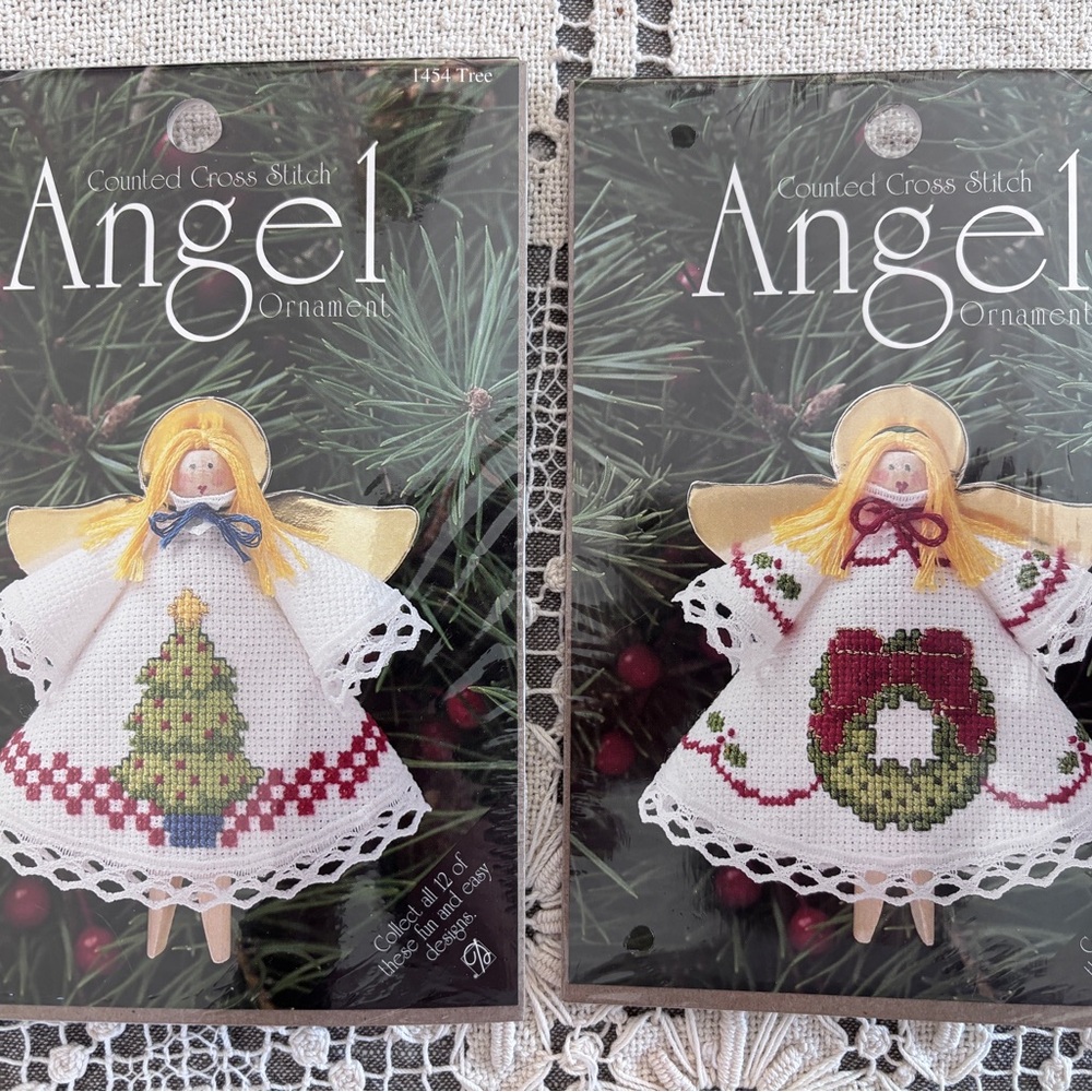 Vintage Angel Cross Stitch Ornament DMC Set of 2